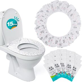 Portable Toilet Mat - Disposable Toilet Seat Cover Waterproof Non-Woven Fabric Printed Individually Wrapped for travel,Hotel,Hospital and Public Restroom(15Pcs)