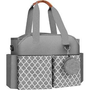 BOSKE Baby Diaper Bag Tote with Changing Pad & Pacifier Case, Multi-Function Diaper Tote Bag for Women with Adjustable Strap for Traveling, and Outdoors (Polyester, Grey)
