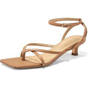 Coutgo Womens Strappy Low Kitten Heels Sandals Open Square Toe Flip Flop Summer Dress Party Shoes