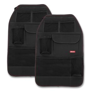 Diono Stow 'n Go Car Back Seat Organizer 2-Pack for Kids, Kick Mat Back Seat Protector, with 7 Storage Pockets, 2 Drinks Holders, Water Resistant, Durable Material, Black