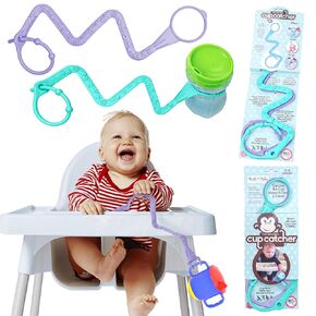 Brilli Baby Cup Catcher 2 Pack Patented Safety Tether Strap, Attach Sippy Cups, Bottles, Toys, Pacifiers to Stroller, High Chair, Car Seat, Made in USA, Food Grade, Dishwasher Safe (Lime & Lime)