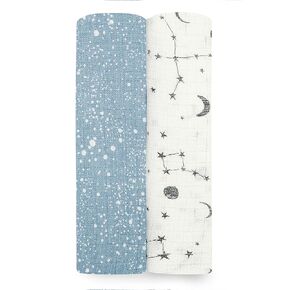 aden + anais Essentials Silky Soft Swaddle Baby Blanket, 100% Bamboo Viscose Muslin Blankets for Girls & Boys, Baby Receiving Swaddles, Ideal Newborn & Infant Swaddling Set, 2 Pack, Cosmic Galaxy