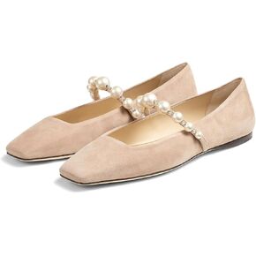 Flats for Women, Black Square Toe Mary Jane Ballet Flats with Pearl Strap, Comfortable Slip On for Wedding, Bride, Party