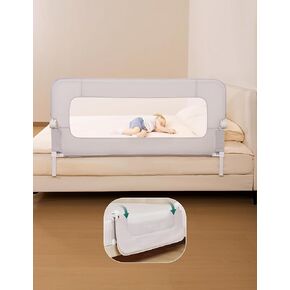 BABELIO Bed Rail for Toddlers, 59" Wide Swing Down & Adjustable Height Toddler Bed Rails for Kids/Elderly/Adults, Baby Side Railing for Twin/Full/Queen/King Size