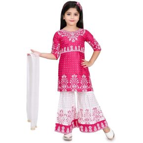 Traditional baby girl kurta sharara set with stole ethnic rayon dress in bright colors 1-10 years