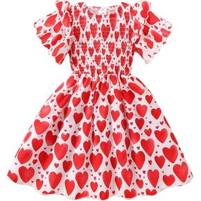 Little Girls Dress Ruffle Sleeve Floral Smocked Dresses Kids Casual Outfits Toddler Summer Tiered Boho Sundress 2-7T