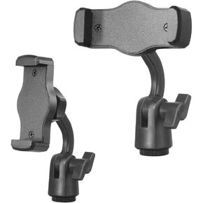 2 Pack Boom Arm Phone Holder Clip Adapter with 5/8 inch and 1/4'' Screw Socket Mount Phone Clamp Bracket for Phone Tripod Microphone Stand Selfie Stick Cell Phone Stand Chat Stand Mic Stand