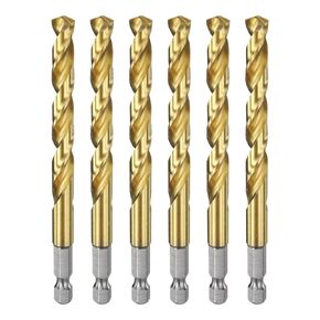 HARFINGTON 5pcs 1/4" Hex Shank Drill Bit 9/64" Gold Titanium M2 High Speed Steel Twist Drill Bit 135 Degree Split Point Tip Drilling Tool with Quick Change Hex Shank for Metal Wood Plastic