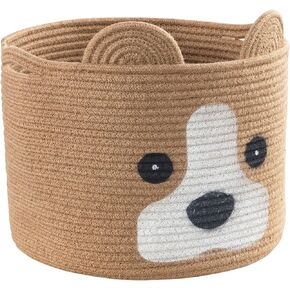 Dog shaped Basket, Large Woven Cotton Rope Animal Storage Basket for Kids, Baby Laundry Basket for Toys, Towels, Blanket, Clothes | Dogs Gift Basket - 16" L×12" H, Jute