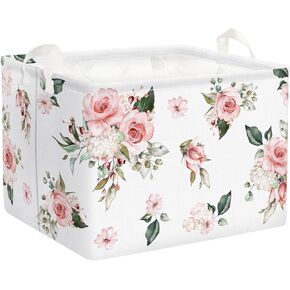 Clastyle Rectangle Rose Floral Baby Girl Gift Basket Outdoor Towel Storage Pool Toy Beach Blanket Basket Pink Flower Shelf Basket for Clothes Toy Books Snack
