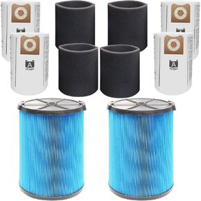 2 Pack VF5000 Filters + 4 Pack VF3502 Filter Bags + 4 Pack Foam Sleeve for Ridgid 6-20 Gallon Wet Dry Vacuum Cleaner (10 Pack)