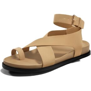 Coutgo Womens Flat Thong Sandals Beach Criss Cross Ankle Buckle Strap Comfortable Footbed Summer Sandal