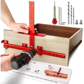Cabinet Handle Jig, All Aluminum Cabinet Hardware Jig Tool for Handles Pulls Knobs, Cabinet Pull jig with Automatic Center Punch, Cabinet Hardware Template for Door Drawer Handles Installation