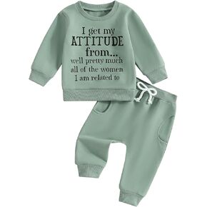 Toddler Baby Girl Clothes 1-6 Years Fall Winter Outfit Funny Letter Long Sleeve Solid Color Sweatshirt Tops Pants Set