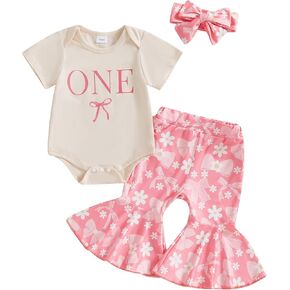 My First Rodeo Outfit Baby Girl Birthday Clothes Short Sleeve Romper and Flare Pants Set Cowgirl 1st Birthday Outfit