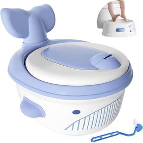 Potty Training Baby Toddler Potty Chair with Splash Guard, Whale Potty Chair Children's Potty Trainer with Covered Backrest for Boys and Girls (White and Blue).