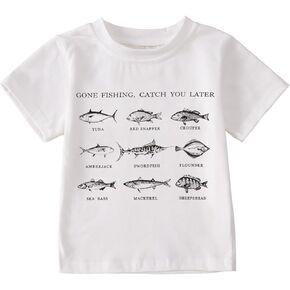 Toddler Boy Farm Shirt Cute Fish Graphic Short Sleeve T-Shirt Kids Funny Fishing Letter Print Summer Tees Tops