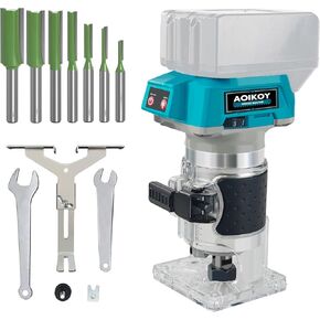 1/4" Cordless Compact Wood Router for Makita 18V Battery (Bare Tool), 6 Variable Speeds Fixed Base Palm Plunge Router with Trim Router Bits for Woodworking (Blue)