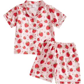 Kuriozud Toddler Baby Girl Satin Pajamas Kids Bow Bow Sleeve Button Down Down 2 Pcs Pajama set Little Girl Pjs Lightgown Outfit