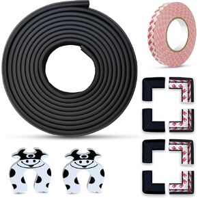 Baby Edge and Corner Protectors Thick - 18 Feet Foam Edge Protector with 8 Foam Corner Guards, 3M Adhesive Tape and 2 Door Stoppers - Child Safety Furniture Cushion Bumpers (Brown, Fitted)