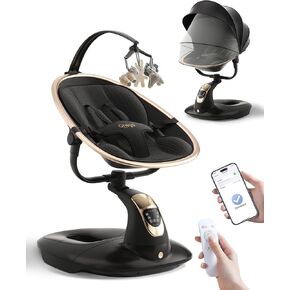 Baby Swing for Infants to Toddler, Electric Baby Swing with Sturdy Shield-Shaped Base, 180° Rotation Portable Infant Swing with 5 Speeds & 12 Lullabies for Newborn Baby Boy Girl Up to 20 lbs, Black