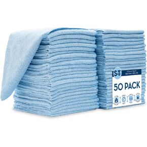 S&T INC. 100 Pack Microfiber Cleaning Cloth, Bulk Towels for Home, Reusable Microfiber Towels for Cars, Cleaning Rags, Light Blue, 11.5 Inches x 11.5 Inches, 100 Count