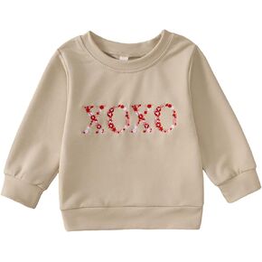 Toddler Baby Girl Valentine's Day Sweatshirt XOXO Embroidery Letter Shirt Cute Long Sleeve Crewneck Pullover Tops