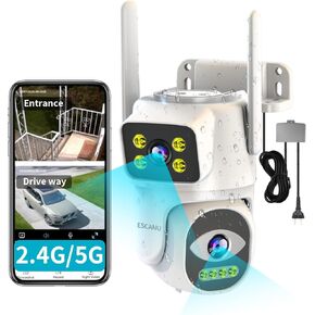Dual Lens Cameras for Home Security,2.4G/5G PTZ Outdoor Plug-in Camera,Motion Tracking,Night Vision,24/7 Continous Recording,Work With NVR/DVR Surveillance System,Weather Proof,SD/Cloud Storage