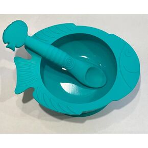 Products Plus Fish Bowl and Spoon Suction Silicone Baby Feeding Set, Self-Feeding, BPA-Free Green