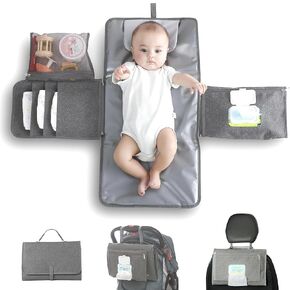 JanYoo Baby Portable Changing Pad, Baby Changing Mat Travel Waterproof Diaper Liners for Newborn, Foldable Diaper Bag with Wipes Pocket for Baby Shower Gifts