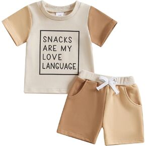 Toddler Baby Boy Summer Clothes Short Sleeve Letter T Shirt Tops and Stretch Casual Shorts Set Infant Outfit