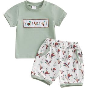 Toddler Baby Boy Girl Mallard Duck Outfits Duck Short Sleeve Sweatshirts Tops and Shorts Hunting Baby Clothes Set