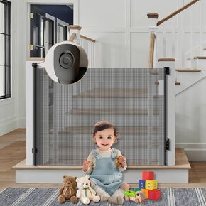 Baby Gate for Stairs 55" Wide x 38" Tall Retractable Dog Gate Indoor Pet Gate Stair Gate Door Gate Outdoor Gate Child Gates for Doorways, Hallways, Kitchen, Bedroom (White)