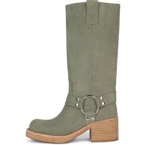 Yishaweiqi Women's Studds Biker Boots Chunky Heel Square Toe Knee High Boots Side Zipper Western Boots Fall Dress Riding Boots Motorcycle Boots