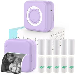 Mini Sticker Printer - Mini Pocket Printers for iPhone Thermal Printing with 10 Rolls Thermal Paper for Journal, Memo, Photo, Dark Red