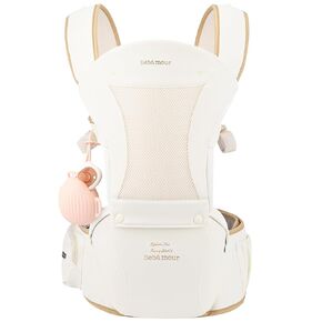 Bebamour Baby Carrier Safety-Certified Hip Seat Baby Carrier Newborn to Toddler Baby Carrier Hipseat 0-36Months with Head Hood, 3 PCS Teething Pads, Waist Extender,Storage Bag & Pacifier Case(Black)