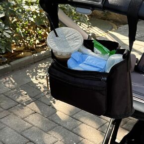 Stroller Organizer Stroller 2 Cup Holder Baby Stroller Caddy Bag Detachable Diaper Storage Phone Pockets , Fits for All Stroller Baby Jogger (Black)