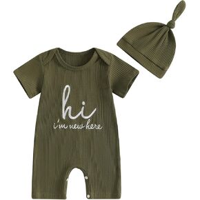 MERSARIPHY Newborn Baby Boy Girl Outfits Gender Neutral Baby Clothes Hi I'm New Here Coming Home Summer One Piece Rompers