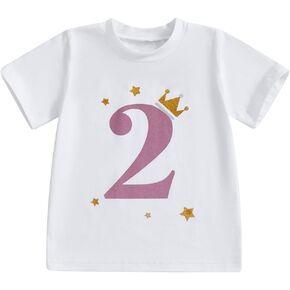 Toddler Baby Girls Birthday T-Shirt 1st 2nd 3rd 4th 5th 6th Birthday Outfit One-Six Number Print Crown Top
