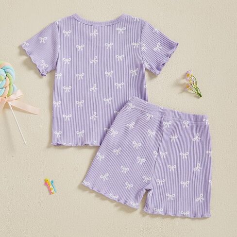 Fiomva Toddler Baby Girl ملابس الصيف ملابس القوس طباعة قمم Tees Tshirt+سروال قصير ركض 2PIES in Kuwait