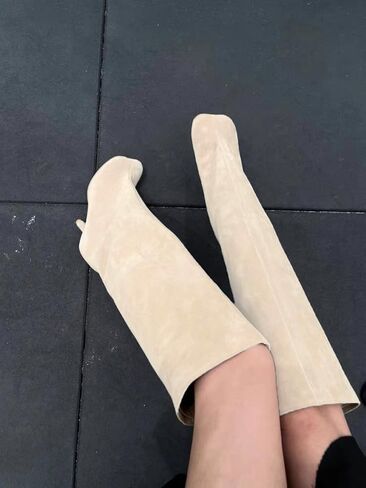 ركبة عالية أحذية عجل عجلات طويلة من جلد الغزال المربع مربع اصبع أخمص القدمين طويل القامة لطيف أحذية أزياء أزياء السيدات سقوط الجوارب in Saudi Arabia