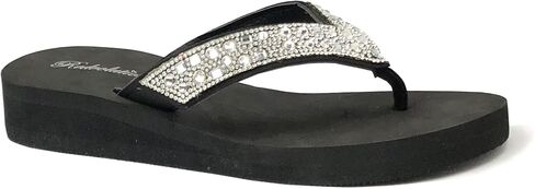 REDVOLUTION New Women's Rhinestone Sandals High | Low Platform T-Strap Jewel Sandals High Wedge Flip Flops in Saudi Arabia