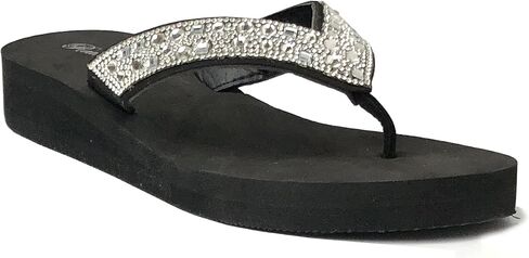REDVOLUTION New Women's Rhinestone Sandals High | Low Platform T-Strap Jewel Sandals High Wedge Flip Flops in Saudi Arabia