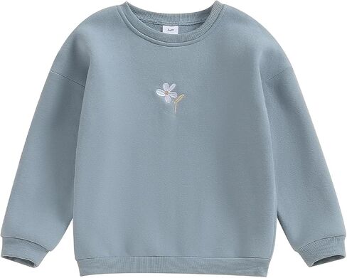 Toddler Baby Girls Long Sleeve Crewneck Embroider Pullover Sweatshirt Sweater Outfits Solid Color Casual Clothes in Saudi Arabia