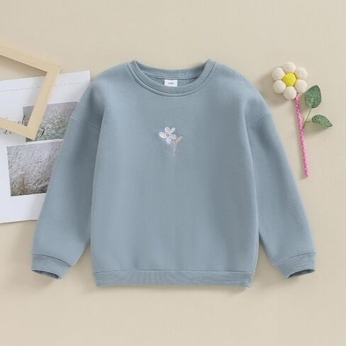 Toddler Baby Girls Long Sleeve Crewneck Embroider Pullover Sweatshirt Sweater Outfits Solid Color Casual Clothes in Saudi Arabia