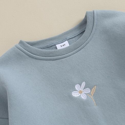 Toddler Baby Girls Long Sleeve Crewneck Embroider Pullover Sweatshirt Sweater Outfits Solid Color Casual Clothes in Saudi Arabia