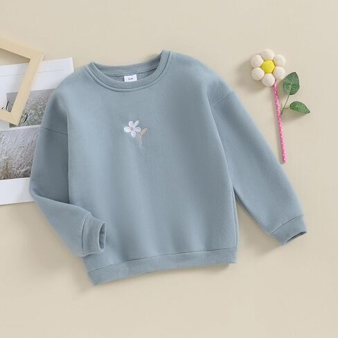 Toddler Baby Girls Long Sleeve Crewneck Embroider Pullover Sweatshirt Sweater Outfits Solid Color Casual Clothes in Saudi Arabia