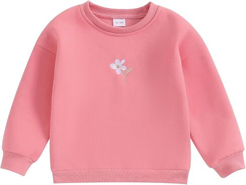 Toddler Baby Girls Long Sleeve Crewneck Embroider Pullover Sweatshirt Sweater Outfits Solid Color Casual Clothes in Saudi Arabia