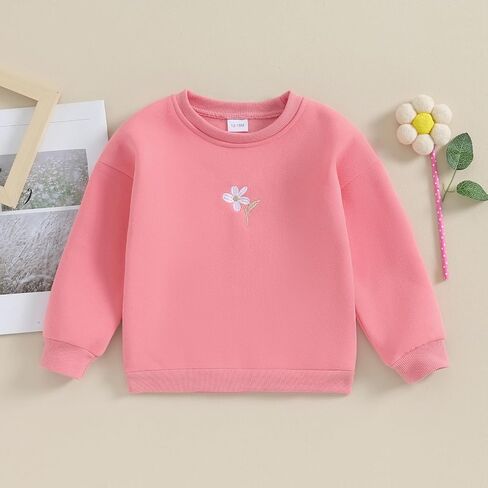 Toddler Baby Girls Long Sleeve Crewneck Embroider Pullover Sweatshirt Sweater Outfits Solid Color Casual Clothes in Saudi Arabia