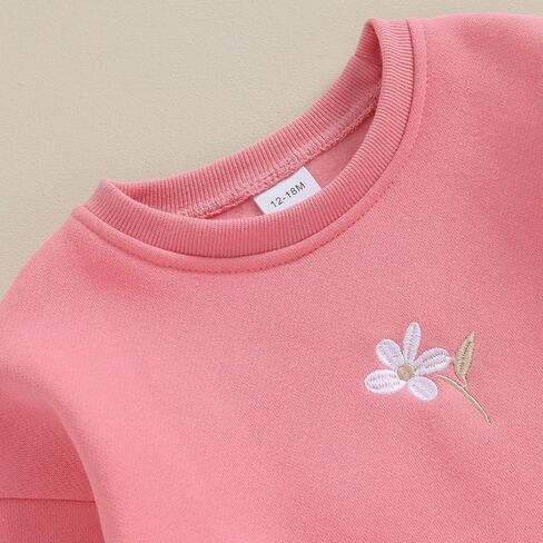 Toddler Baby Girls Long Sleeve Crewneck Embroider Pullover Sweatshirt Sweater Outfits Solid Color Casual Clothes in Saudi Arabia